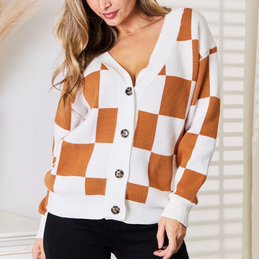 NWT Angel Wings Double Take Button-Up V-Neck Dropped Shoulder Cardigan